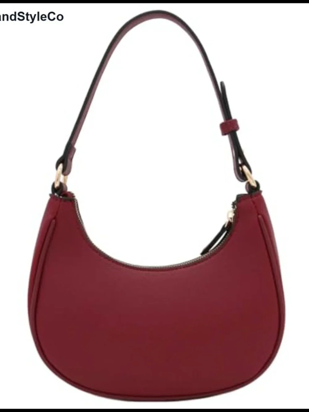 Faux Leather Small Crescent Shoulder Bag With Adjustable Strap, Two Pockets,